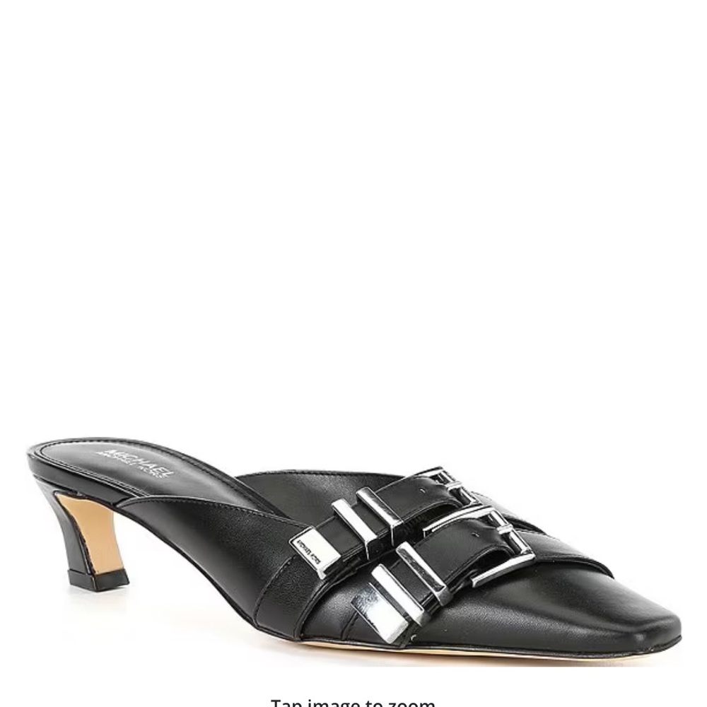 Michael Kors Darrington Leather Kitten Heel Buckled Mules